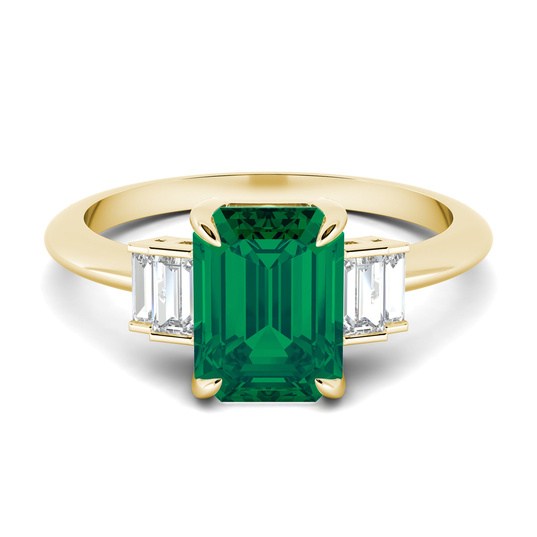 Emerald Engagement Ring with Side Baguette Diamonds - Valentina Green ...